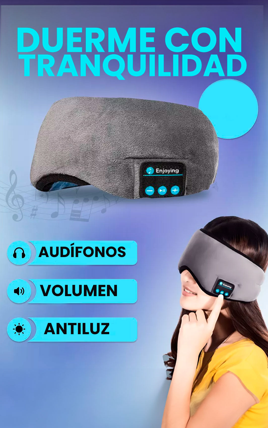 DUERME MEJOR, DESPIERTA RENOVADO – ANTIFAZ CON BLUETOOTH + ENVÍO GRATIS